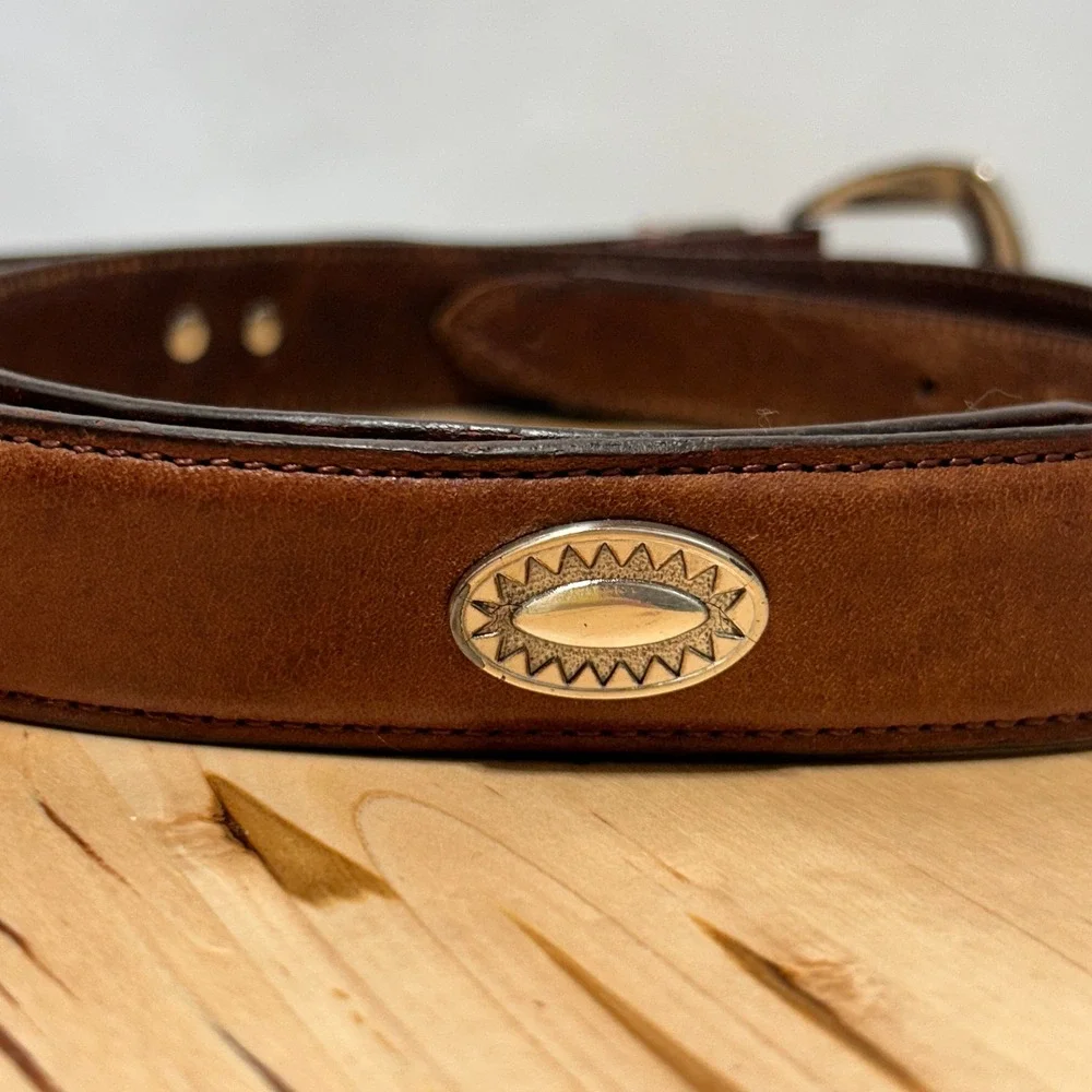 Greg Norman Mens Dark Brown Genuine‎ Leather Studded Belt - Size 40